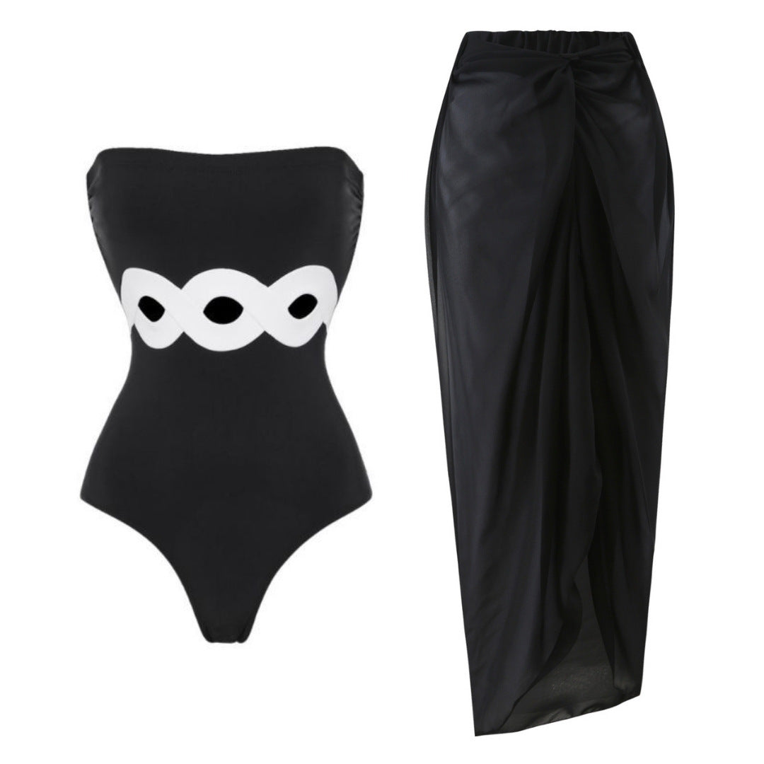 Damer elegant V-udskæring bikini med stilfuld omslagsskørt Skovae