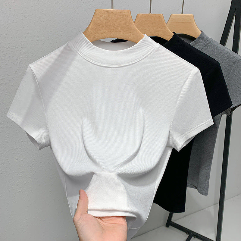 Dame figursyet T-shirt med højtstående krave i elastisk ribmateriale Stilla