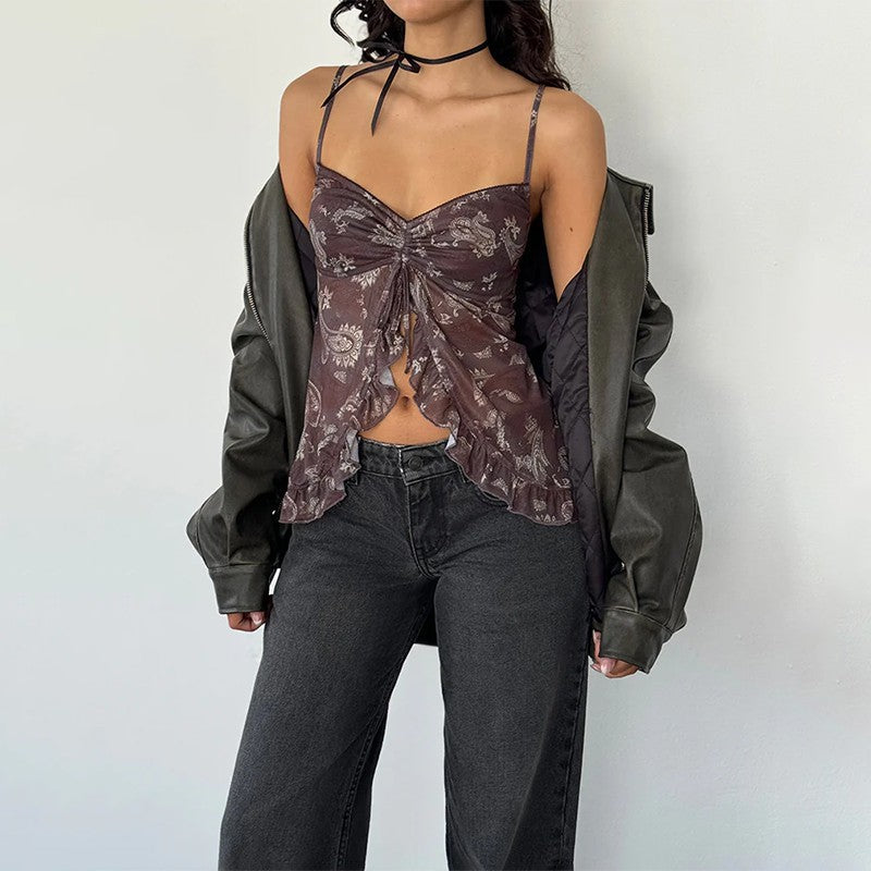 Dame Rynkede Ternet Cami Top Stilla