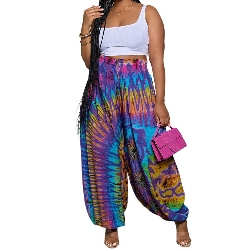 Dame Bred Batik-Haremshose med elastisk Bund Stilla