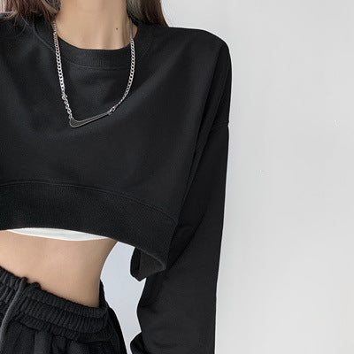 Kvinders afslappede crop sweatshirt med løse ærmer og moderne snit