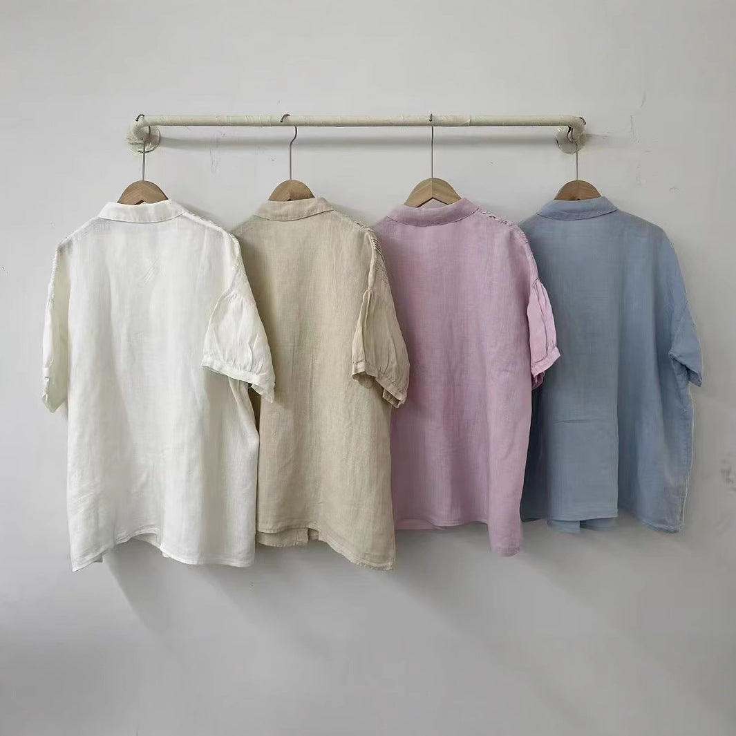 Dame Elegant Oversized Spids-Detail Knap-Op Bluse Stilla
