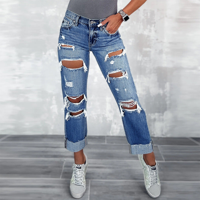 Dame Boyfriend Jeans med afslappet Ripped-design og stilfuld High-Waist skæring Stilla