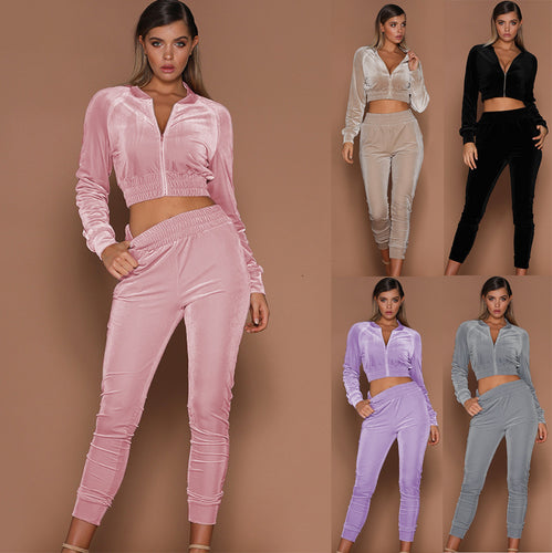 Dame Sporty Velour Sæt med cropped top og lige pasform Stilla