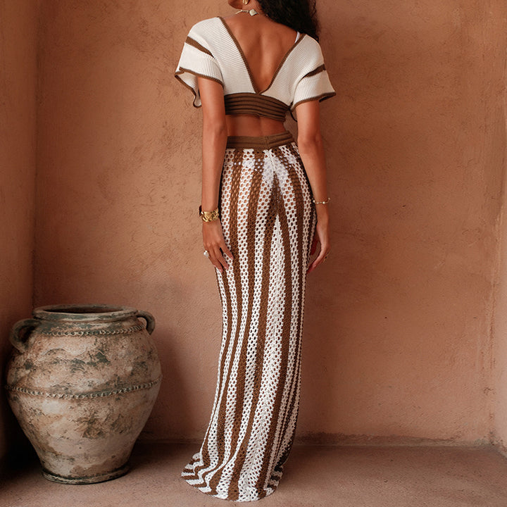 Dame crop top og elegant palazzo bukser sæt Skovae