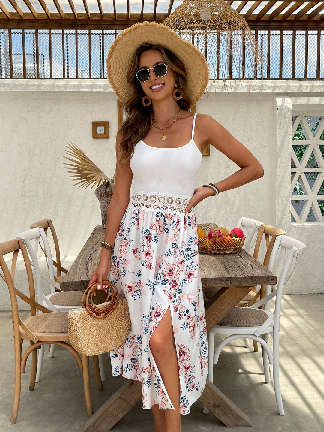 Dame Elegant Floral Midi Kjole Stilla