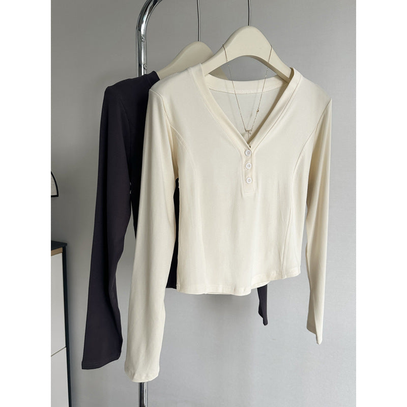 Femme Stilfuld Langærmet Knap-Henley- Top Stilla