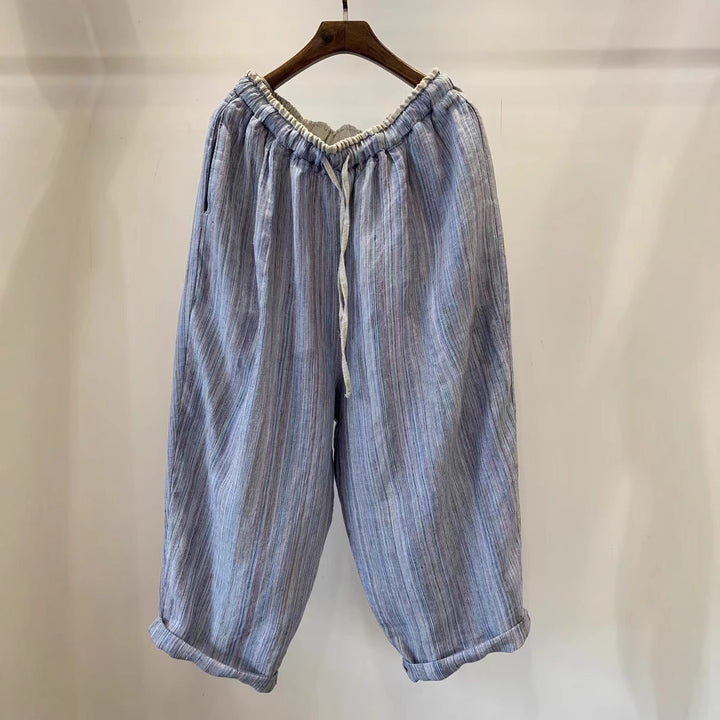 Femme stribede løse linned-Culottes Stilla