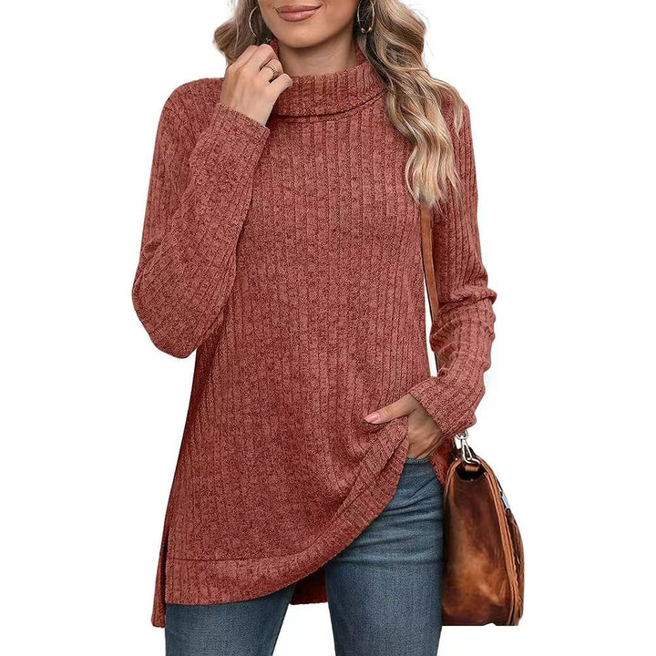 Dame afslappet rullekrave sweater med struktureret design og asymmetrisk kant Stilla