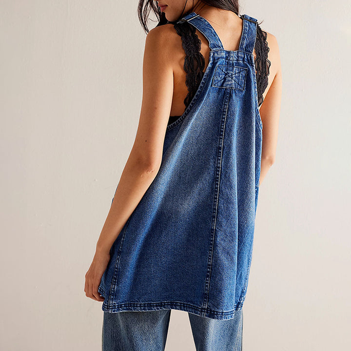 Dame Lækkert Denim-Overalls med praktiske Frontlommer og justerbare Stropper Stilla