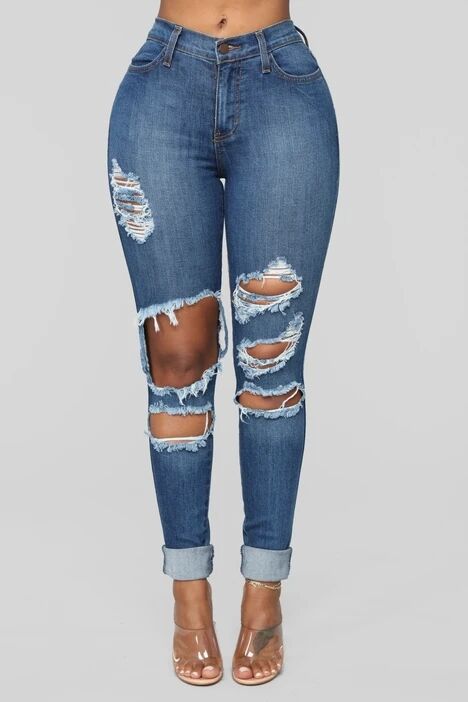 Dame Skinny Jeans i trendy Destroyed-look med revner og høj talje Stilla