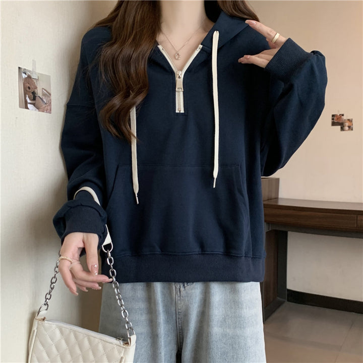 Femme Relaxed Fit Halv-lynlås Pullover Hoodie Stilla