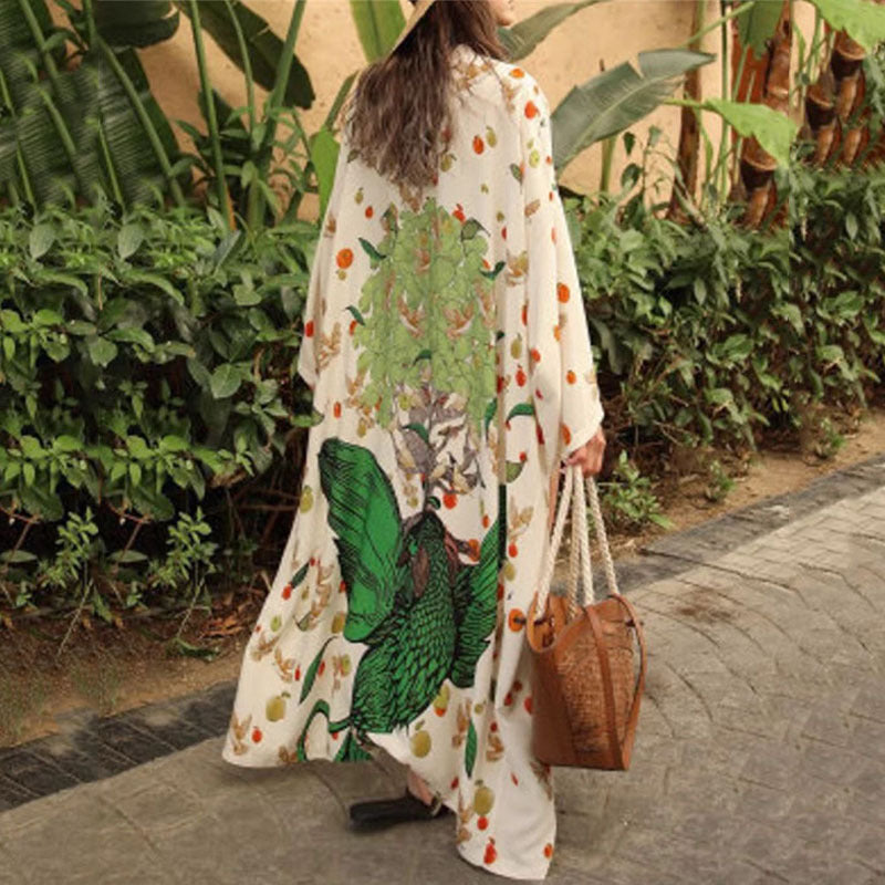 Damer luftig Kimono-frakke med blomsterdesign Stilla