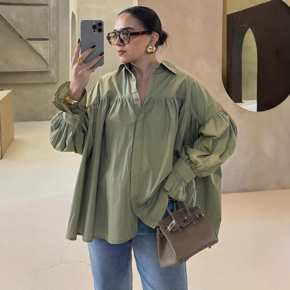 Femme Elegante Oversized Bluse med Puffærmer Stilla