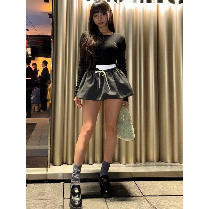 Damen Modischer Minisch skirt mit elastischem Bund und seitlichem Kordelzug Skovae