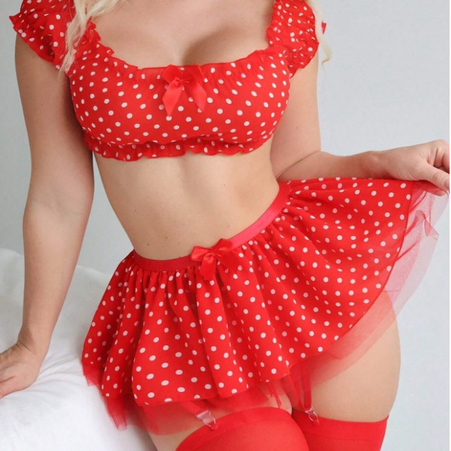 Dame Polka Dot Off-Shoulder Lingeri Sæt Stilla