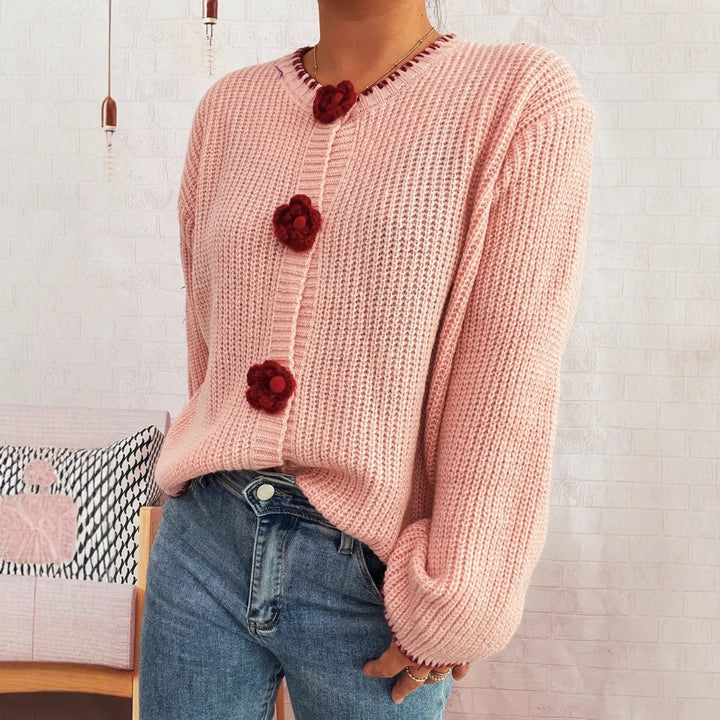 Kvinders cardigan med blomsterknapdetaljer og struktureret stof Stilla