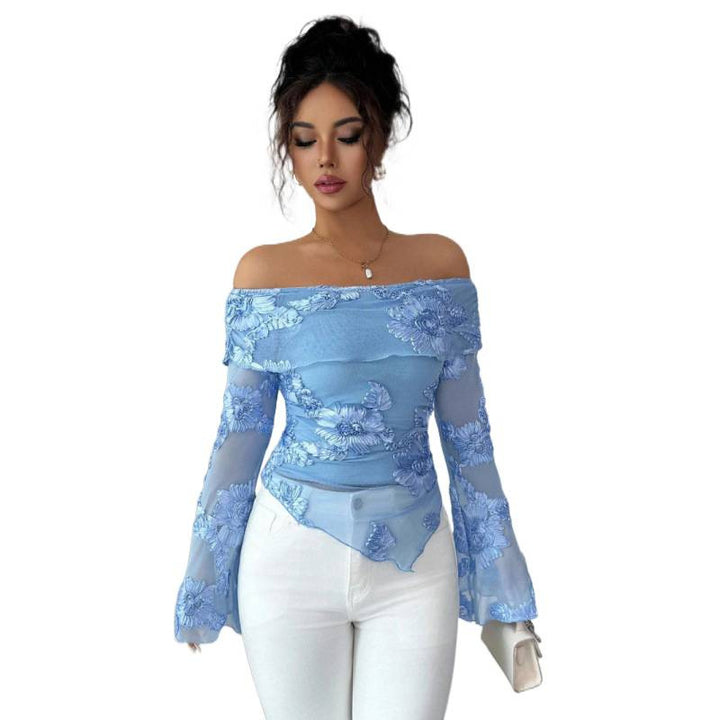 Dame Elegant top med skulderløs design og blomsterprint Skovae