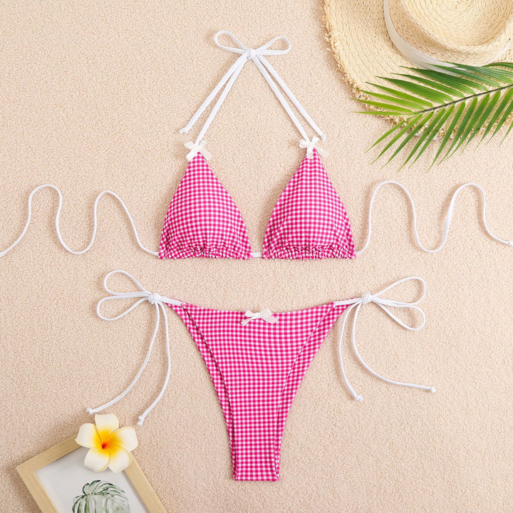 Dame Gingham Tryk Justerbart Trekant Bikini Sæt Stilla