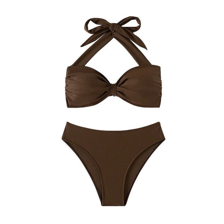 Dame Bandeau-bikini med dekorativ knude og høj talje Skovae