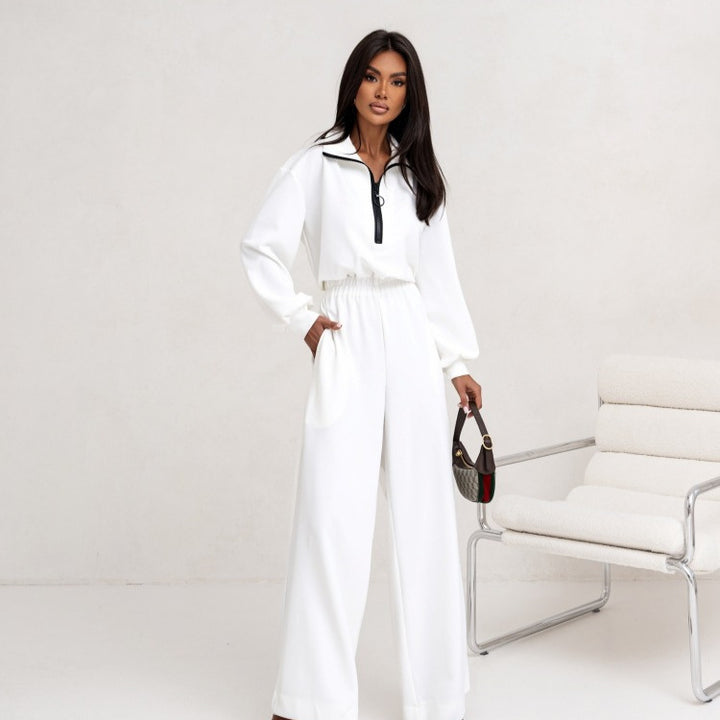 Dame Fashionable Jumpsuit med Ståkrave og Lynlås Stilla
