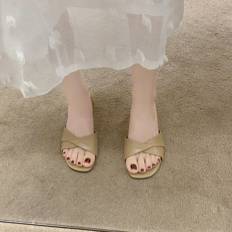 Damer Open-Toe Pantoletten med moderne Vikkel-Design Stilla