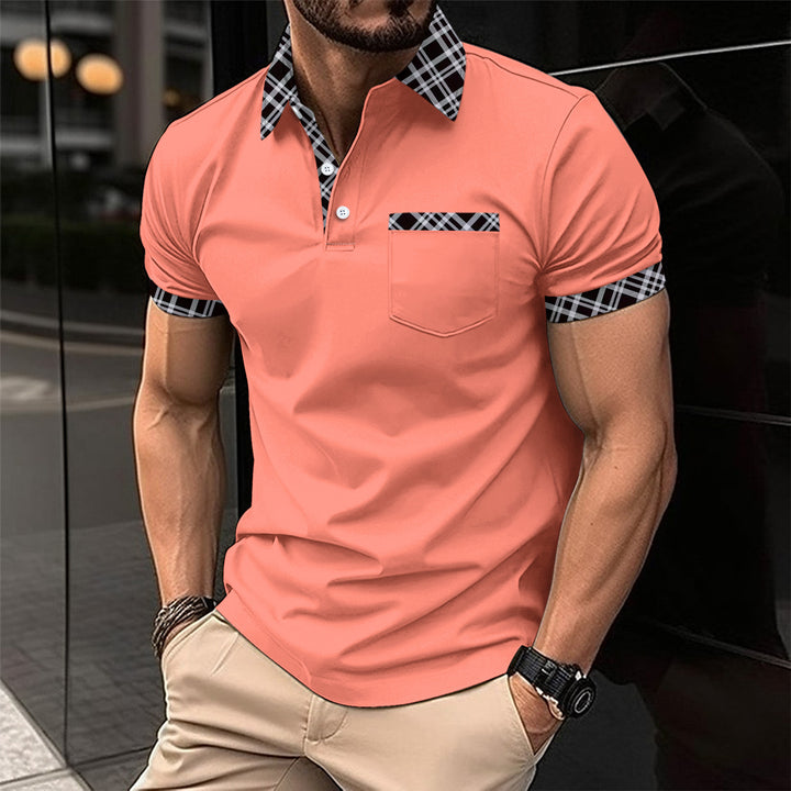 Herre moderne polo shirt med ternet krave og brystlomme Stilla