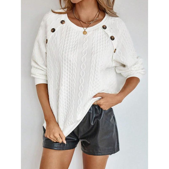 Dame Grovstrikpullover med dekorative knapper Stilla