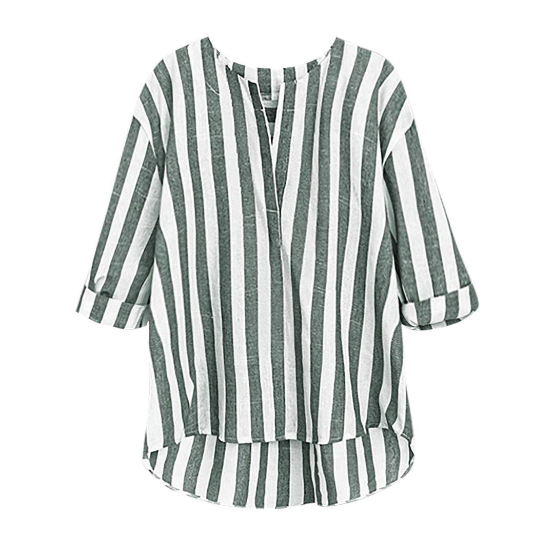 Dame afslappet linnedbluse med stribemønster og 3/4-ærmer Stilla
