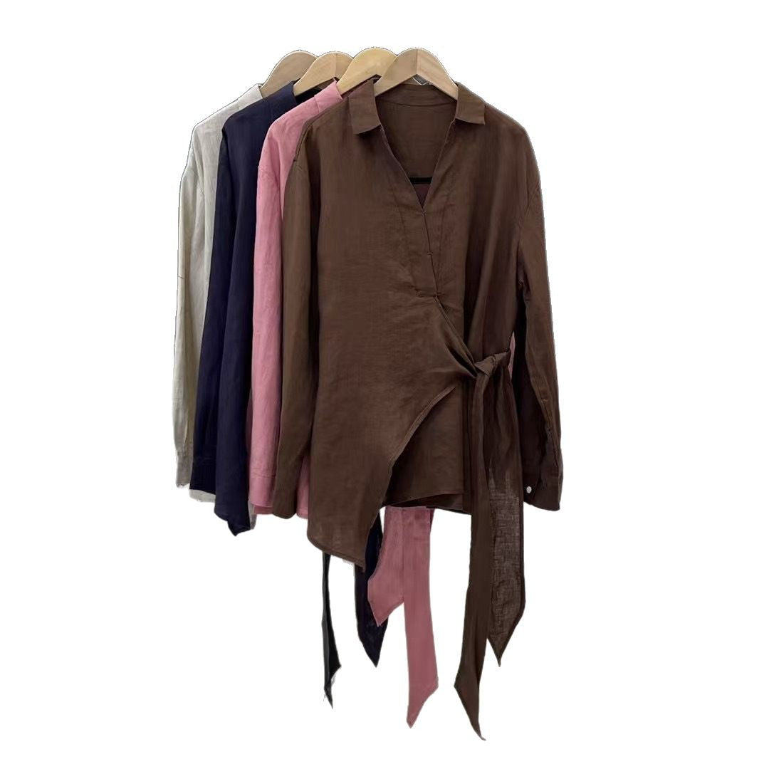 Femme Wrap-Stil Læder Bluse Stilla