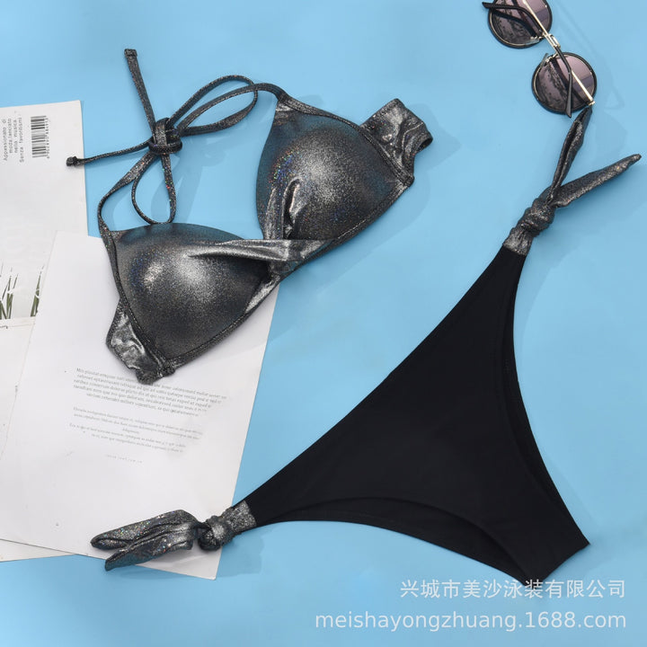 Dame Triangel-Bikini med glinsende kop-detaljer og trendy bindebånd Stilla