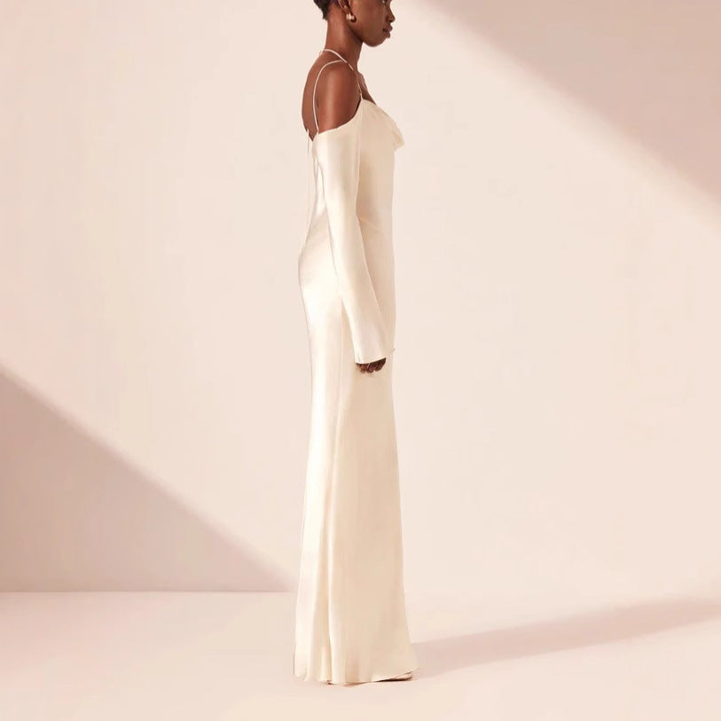 Dame Elegant Satin Langkjole med Off-Shoulder Ærmer Stilla