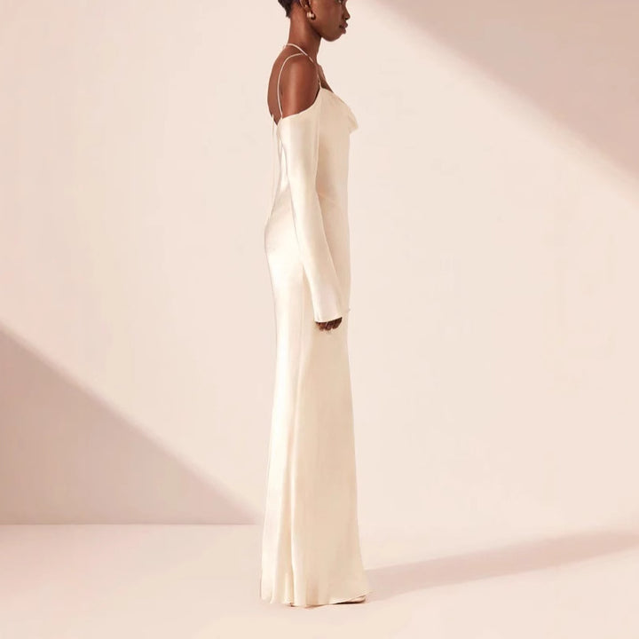 Dame Elegant Satin Langkjole med Off-Shoulder Ærmer Stilla