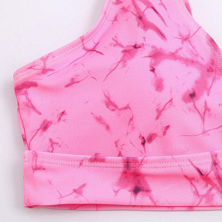 Dame Højtaljet Bikini med trendy Marmorprint og sporty Top Stilla