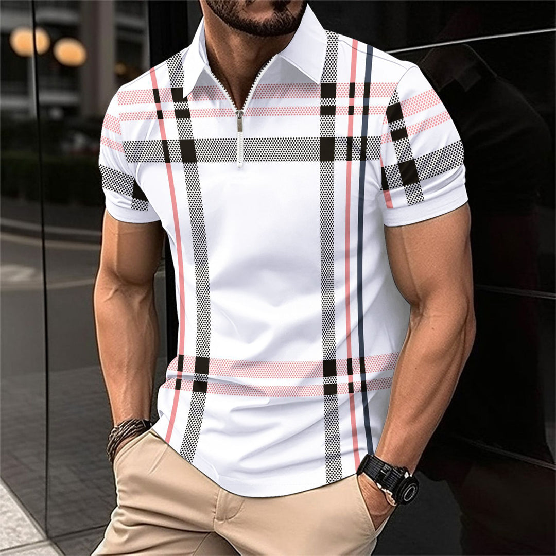 Herrer Kortærmet Poloshirt med moderne lynlås og ternet design Stilla