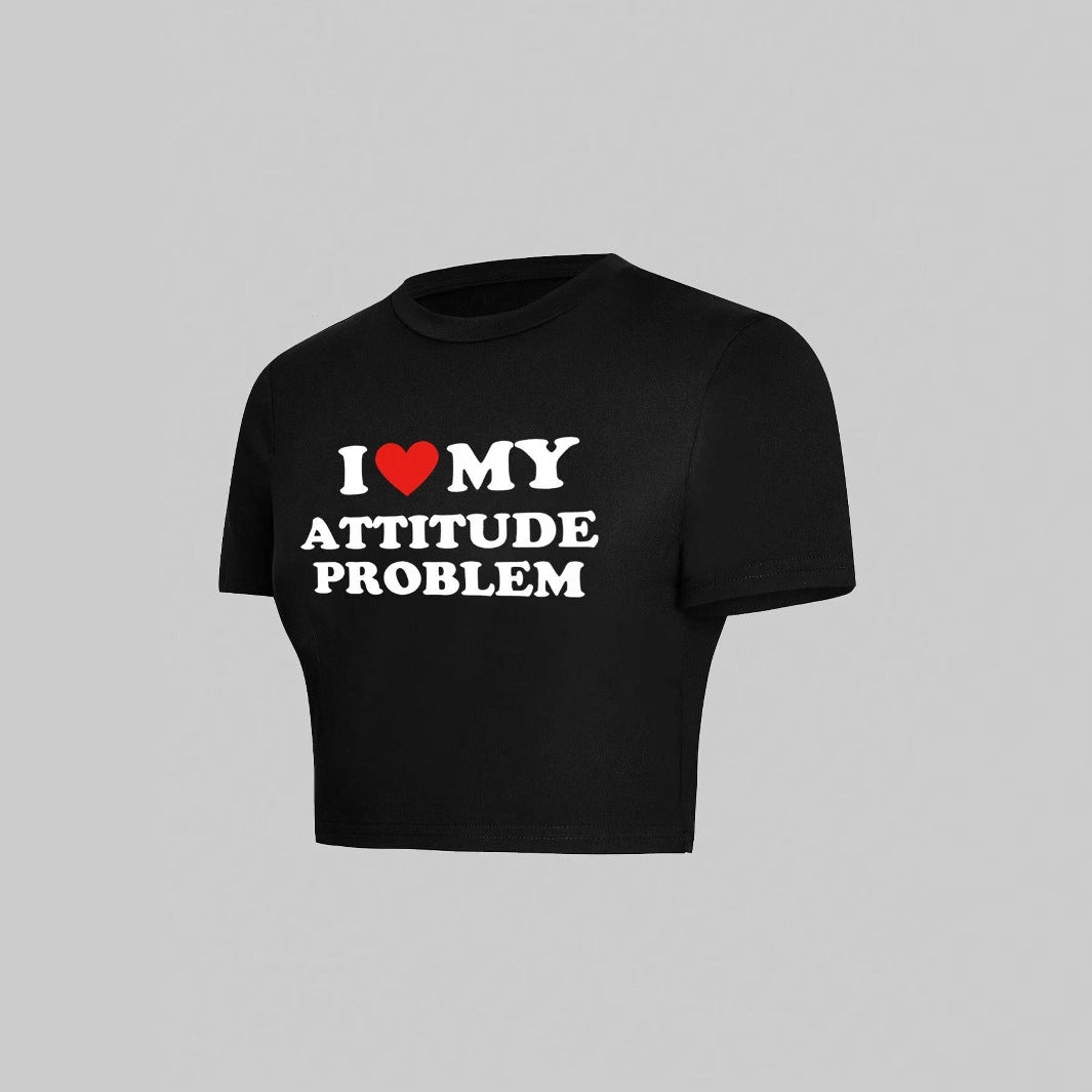 Dame Crop-T-Shirt med humoristisk sætning og figurtilpasset snit Skovae
