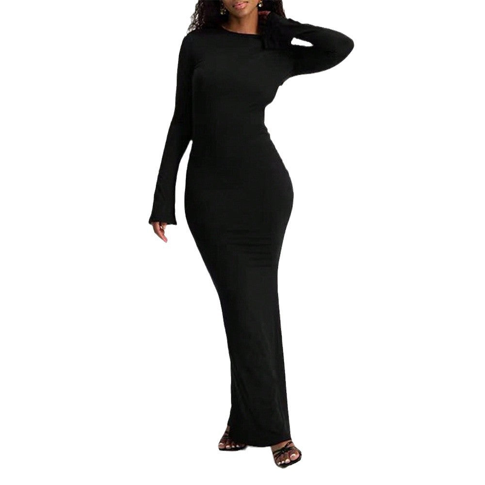 Kvinder Elegant Langærmet Maxi Kjole med Bodycon Silhuet og Nøglehulsudskæring Stilla