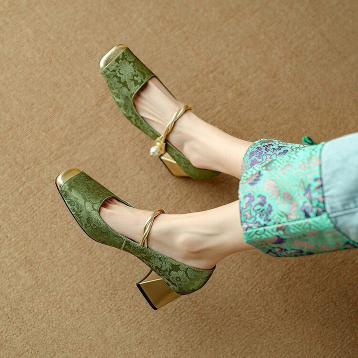 Dame Vintage Blomster Anklebånd Blokhæle Stilla