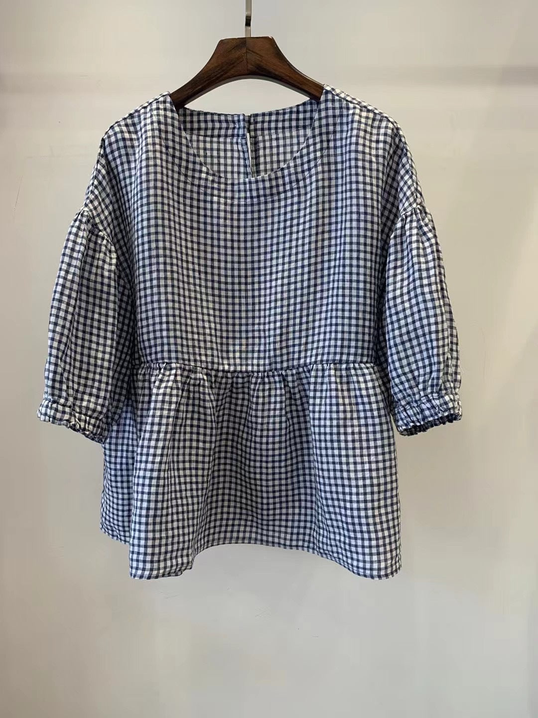 Dame Gingham Puffærme Bluse Stilla