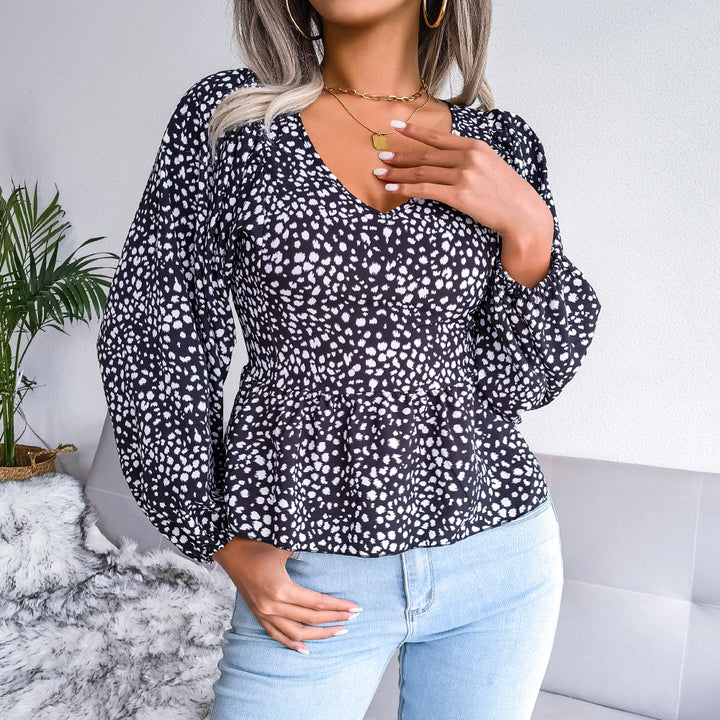 Dame mode bluse med puffærmer og elegant rynkning Stilla