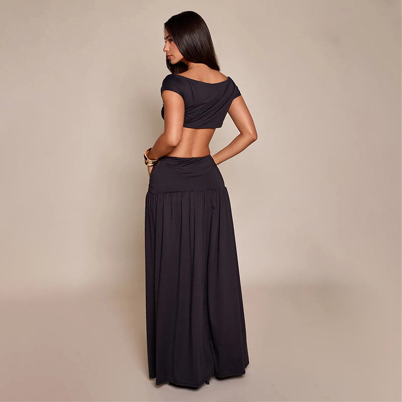 Dame Elegant Cropped Top og Maxiskørt Sæt Skovae