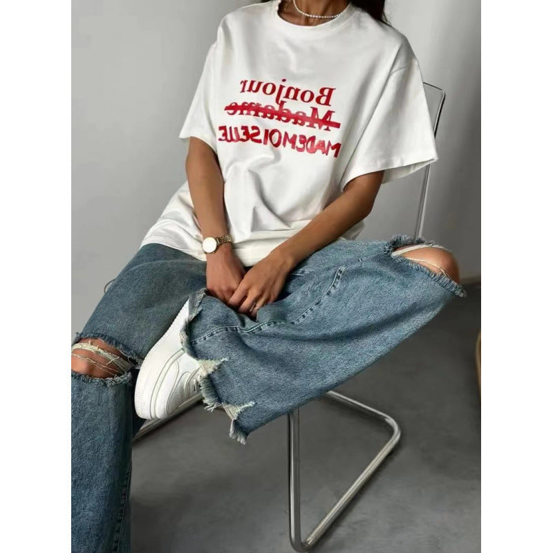 Dame Casual Oversized T-shirt med kreativt statementsprint Stilla