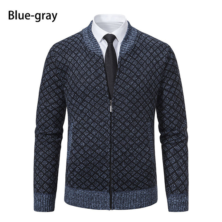 Herrer struktureret diamant-strik zip-up cardigan Stilla