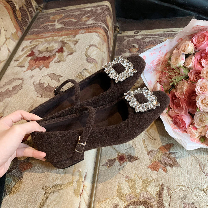 Dame Elegant Mary Jane Ballerinaer med dekorativ strassschnalle Stilla