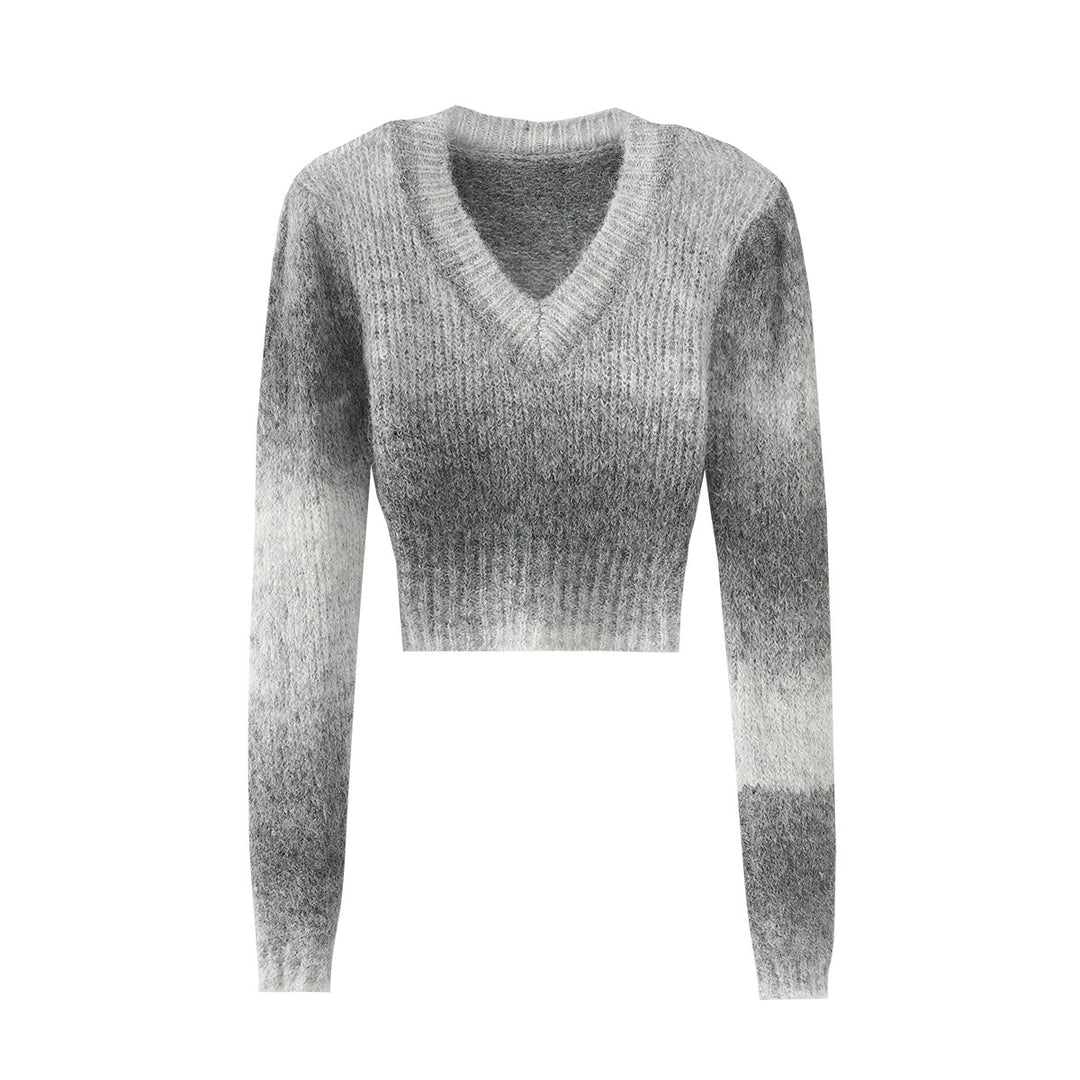 Dame kort sweater i moderne ombre design med dyb V-hals og lang arm Stilla