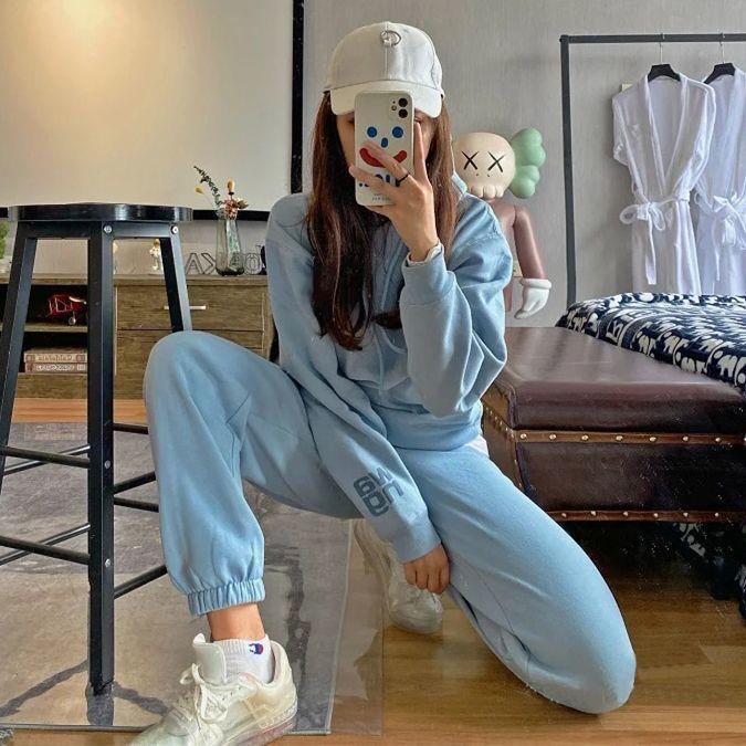Kvinders sporty fleece hoodie sæt med blød indre foring Skovae