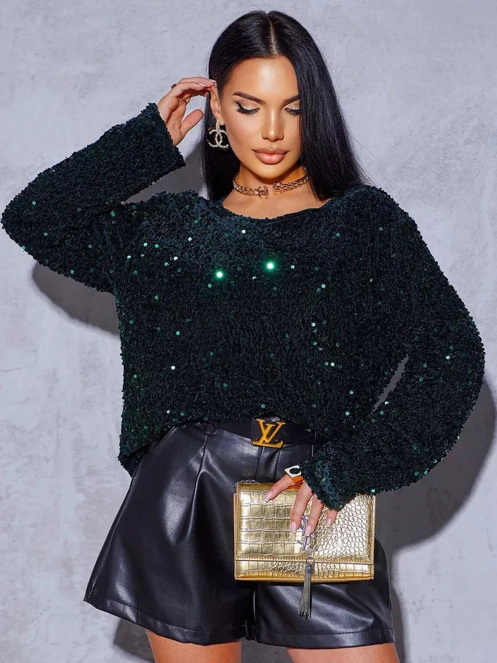 Dame Glitrende Oversized Top med funklende Pailletter Stilla