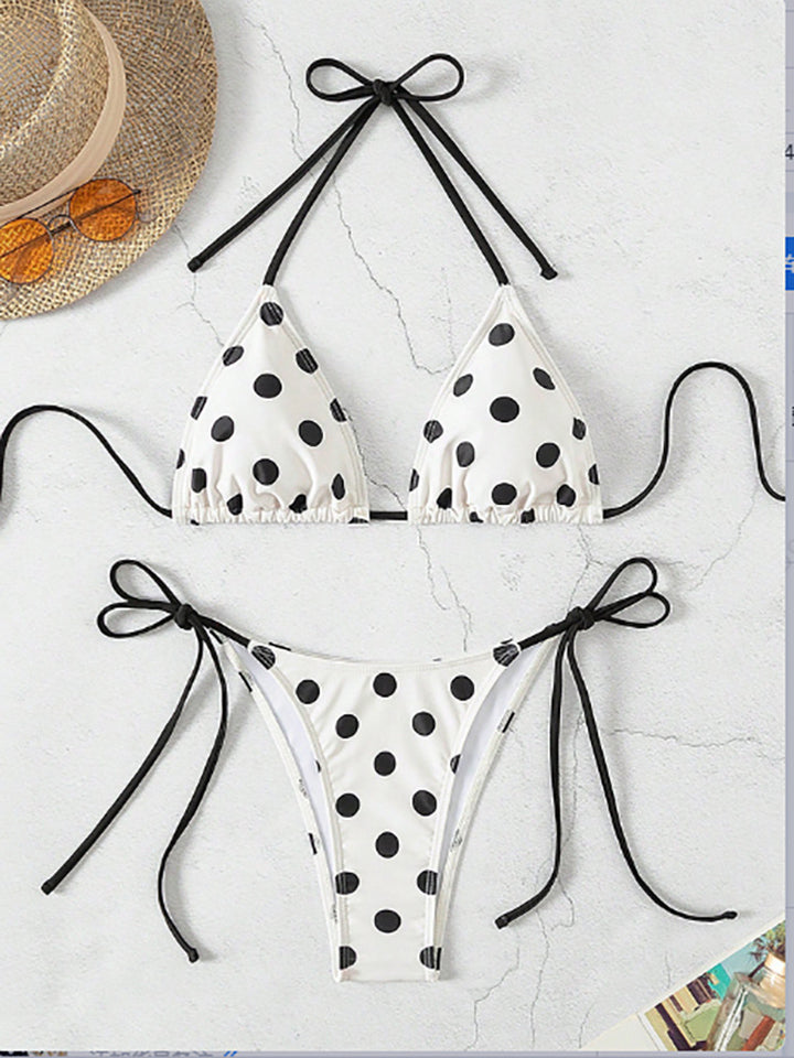 Dame Triangel-Bikini med moderne prikkedesign og justerbare bindebånd Skovae