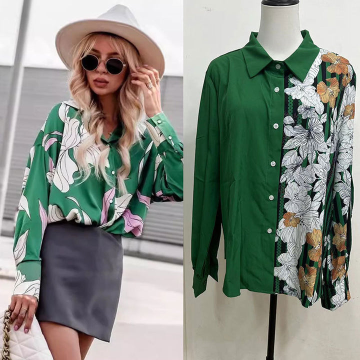 Damebluse med blomstret design og oversized snit Stilla