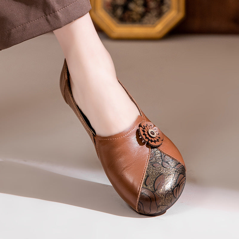 Femme Elegante Læder Ballerina Flats med Floral Accent Stilla
